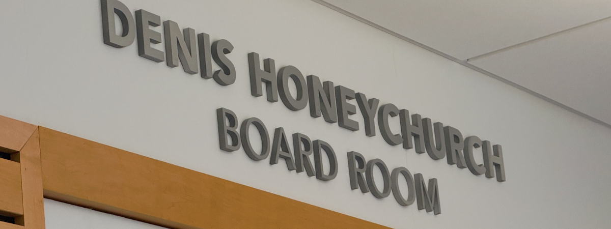 Denis Honeychurch Boardroom sign over board room doors 